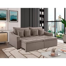 Sofá 3 Lugares Retrátil e Reclinável Amy Veludo Bege Claro 234 cm