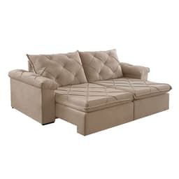 Sofá 3 Lugares Retrátil e Reclinável Astor Veludo Bege 242 cm