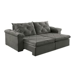 Sofá 3 Lugares Retrátil e Reclinável Astor Veludo Cinza 202 cm