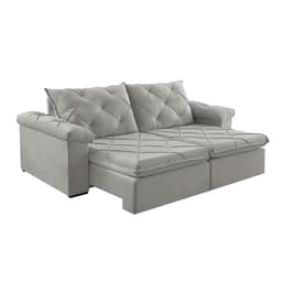 Sofá 3 Lugares Retrátil e Reclinável Astor Veludo Cinza Prateado 202 cm