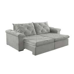 Sofá 3 Lugares Retrátil e Reclinável Astor Veludo Cinza Prateado 242 cm