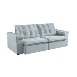 Sofá 3 Lugares Retrátil e Reclinável Itaguaí com USB Veludo Cinza 236 cm