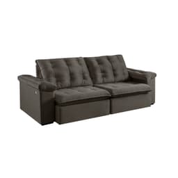 Sofá 3 Lugares Retrátil e Reclinável Itaguaí com USB Veludo Marrom 236 cm