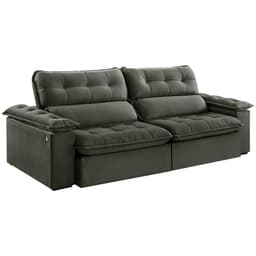 Sofá 3 Lugares Retrátil e Reclinável Jobi com USB Veludo Cinza 234 cm