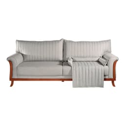 Sofá 3 Lugares com Cama para Pet Louise Linho Cinza