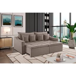 Sofá 4 Lugarares Retrátil e Reclinável Amy Veludo Bege 274 cm