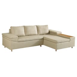 Sofá 4 Lugares Clássico com Chaise Direito Linho Bege Claro