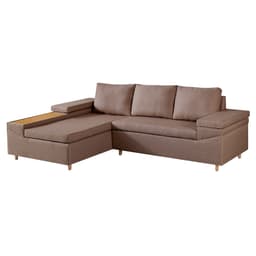 Sofá 4 Lugares Clássico com Chaise Esquerdo Linho Marrom Médio