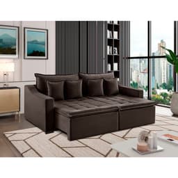 Sofá 4 Lugares Retrátil e Reclinável Amy Veludo Café 274 cm