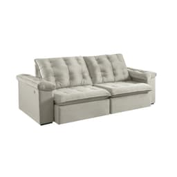 Sofá 4 Lugares Retrátil e Reclinável Itaguaí com USB Veludo Bege 256 cm