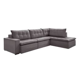 Sofá 5 Lugares Presidente com Chaise Direito Veludo Cinza 316 cm