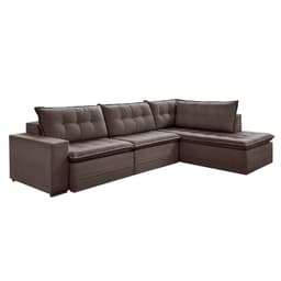 Sofá 5 Lugares Presidente com Chaise Direito Veludo Marrom Escuro 366 cm