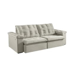 Sofá 5 Lugares Retrátil e Reclinável Itaguaí com USB Veludo Bege 296 cm