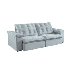 Sofá 5 Lugares Retrátil e Reclinável Itaguaí com USB Veludo Cinza 296 cm