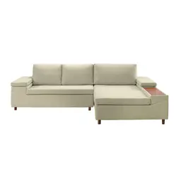 Sofá 5 Lugares com Chaise Direito Clássico Linho Palha