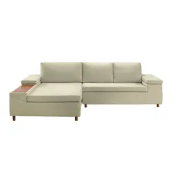 Sofá 5 Lugares com Chaise Esquerdo Clássico Linho Palha
