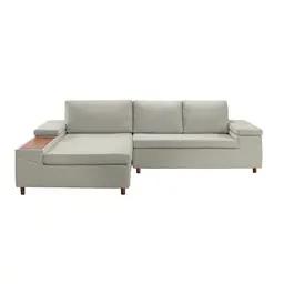 Sofá 5 Lugares com Chaise Esquerdo Clássico com Entrada USB Linho Bege