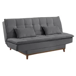 Sofá-Cama Casal 3 Lugares Luna Veludo Base e Pés de Madeira Cinza