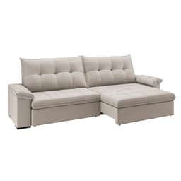 Sofá 5 Lugares Retrátil e Reclinável cm USB Flexforma Triton Veludo Marfim 290 cm