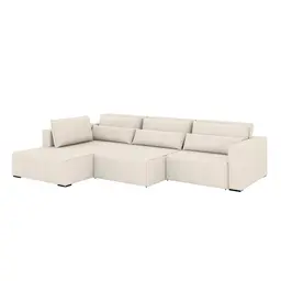 Sofá 6 Lugares Retrátil e Reclinável com Chaise Arizona Linho Cru 325 cm