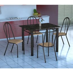 Conjunto de Mesa Genova com 4 Cadeiras Alicante Preto Prata e Nature Bege