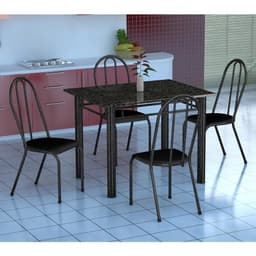 Conjunto de Mesa Genova com 4 Cadeiras Alicante Preto Prata e Preto Liso