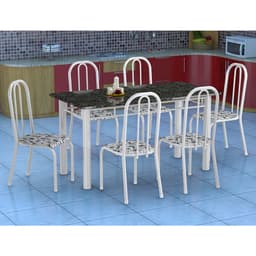 Conjunto de Mesa Granada com 6 Cadeiras Madri Branco e Floral GR