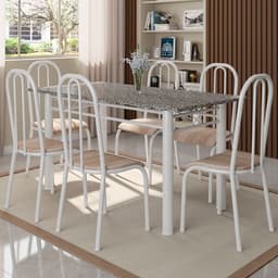 Conjunto de Mesa Granada com 6 Cadeiras Madri Branco e Natural Bege