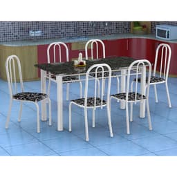 Conjunto de Mesa Granada com 6 Cadeiras Madri Branco e Preto Floral GR