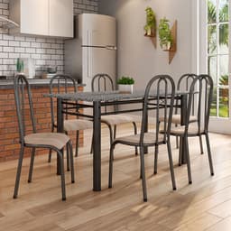 Conjunto de Mesa Granada com 6 Cadeiras Madri Preto e Nature Bege GR
