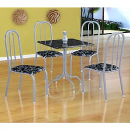 Conjunto de Mesa Malaga com 4 Cadeiras Madri Branco Prata e Preto Floral