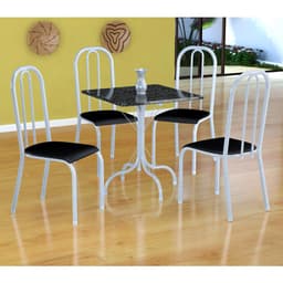 Conjunto de Mesa Malaga com 4 Cadeiras Madri Branco e Preto Liso