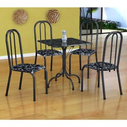 Conjunto de Mesa Malaga com 4 Cadeiras Madri Preto Prata e Preto Floral