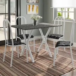 Conjunto de Mesa Miame 110 cm com 4 Cadeiras Madri Branco e Preto Floral