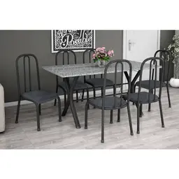 Conjunto de Mesa Miame 150 cm com 6 Cadeiras Madri Preto e Mesclado Petróleo