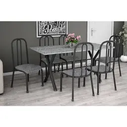 Conjunto de Mesa Miame 150 cm com 6 Cadeiras Madri Preto e Vegetale