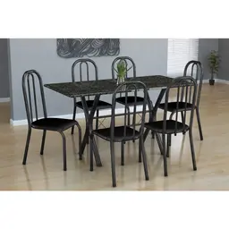 Conjunto de Mesa Miame com 6 Cadeiras Madri Preto Prata e Cinza Liso
