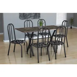 Conjunto de Mesa Miame com 6 Cadeiras Madri Preto Prata e Preto Floral