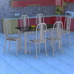 Conjunto de Mesa com 6 Cadeiras Granada Prata e Preto Listrado GR