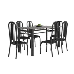 Conjunto de Mesa com 6 Cadeiras Granada Preto Liso GR