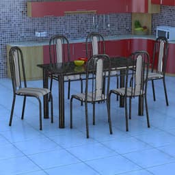 Conjunto de Mesa com 6 Cadeiras Granada Preto Listrado GR
