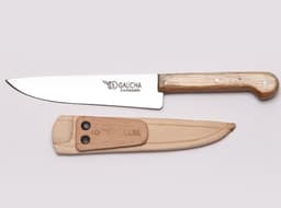 Faca aço carbono cabo madeira bainha em couro 1010CM Facas Gaúcha