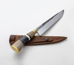 Faca aço carbono rústica Cabo trabalhado bainha em couro 8 polegadas 2008HFC Facas Gaúcha