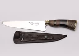 Faca aço inox cabo chifre e madeira bainha em couro 7 polegadas Facas Gaúcha 1007HF