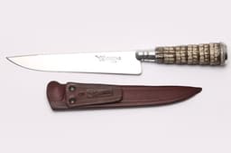 Faca estilo Solingem  aço inox 3 mm de espessura cabo fibra tatu bainha em couro 8 polegadas Facas Gaucha 2008RT