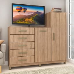 Cômoda Chicago 2 Portas 5 Gavetas Mel