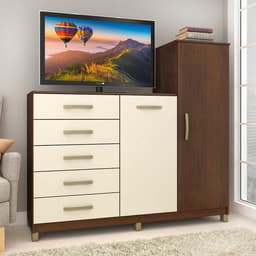 Cômoda Chicago 2 Portas 5 Gavetas Rustico e Champagne