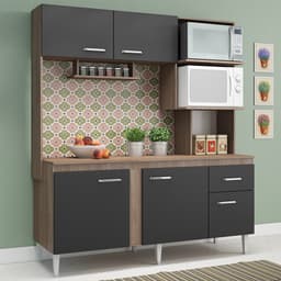 Cozinha Compacta Mali 5 Portas 1 Gaveta Teka e Grafite