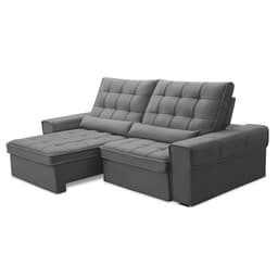 Sofá 3 Lugares Retrátil e Reclinável Alasca Veludo Prata