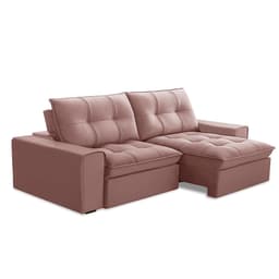 Sofá 3 Lugares Retrátil e Reclinável Argos Veludo Rosê